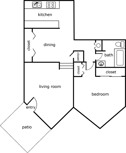 a floor plan of a house with a bedroom and a living room